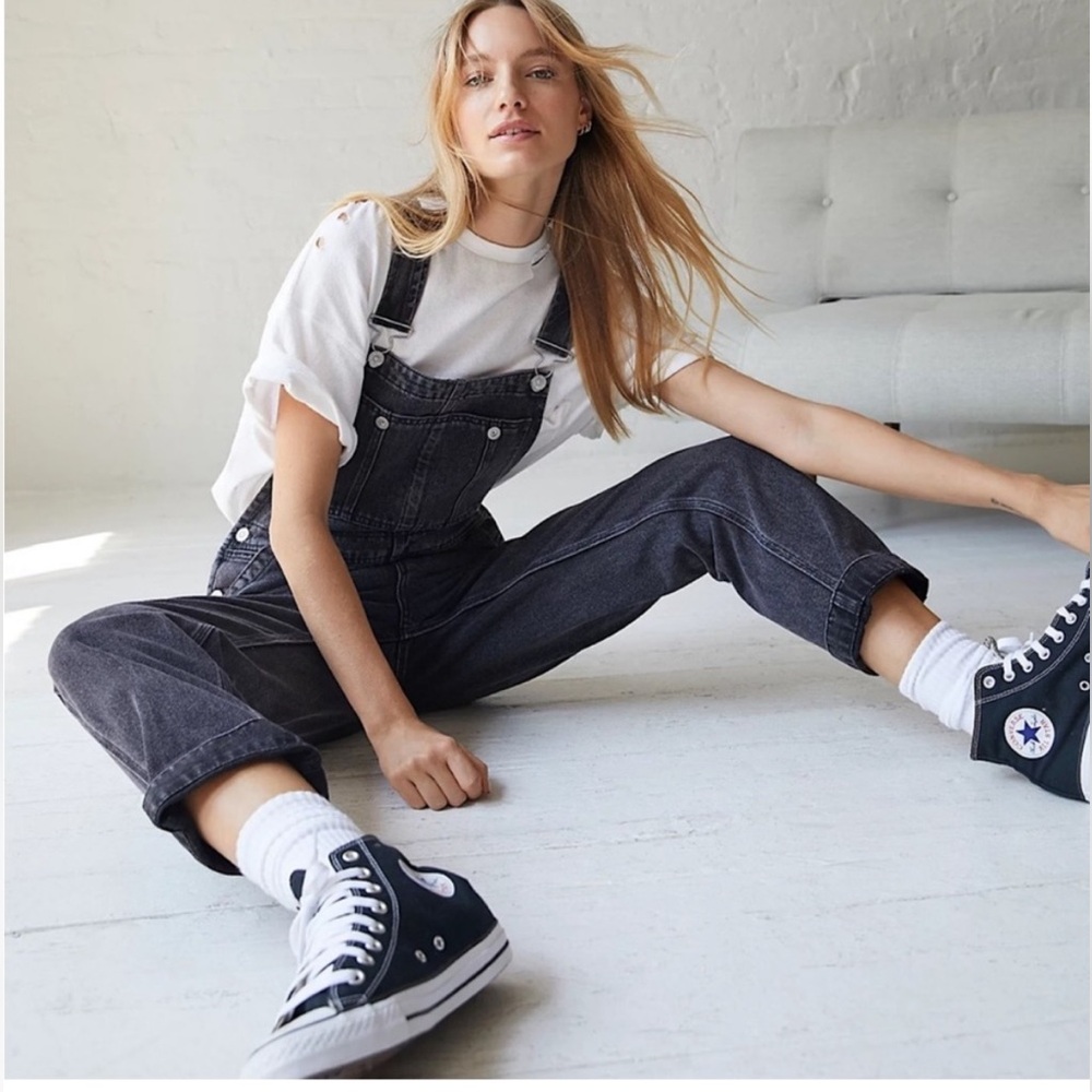 We The Free Black Denim Overalls with White Tee